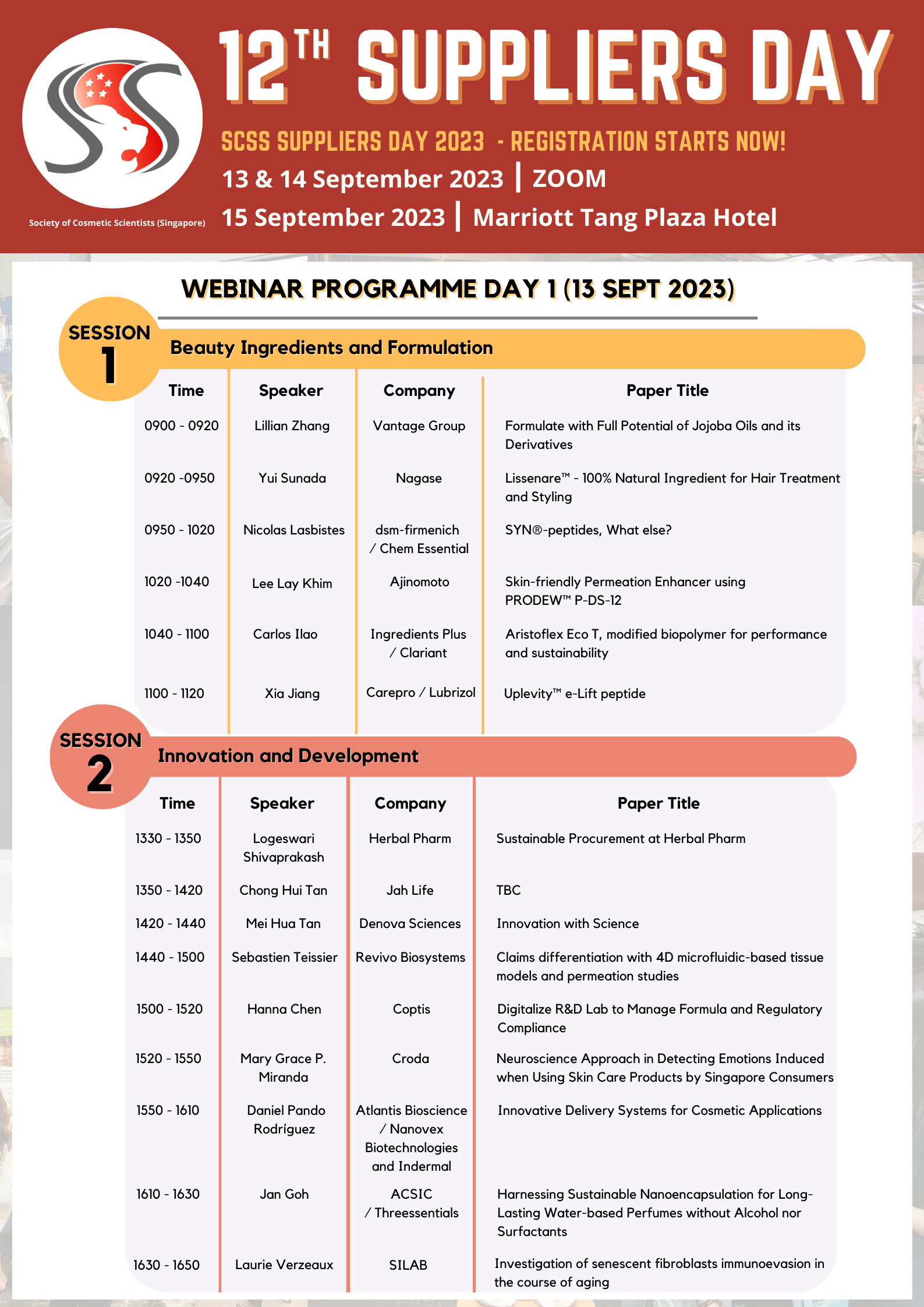 12th Suppliers Day Webinar Schedule Page 1