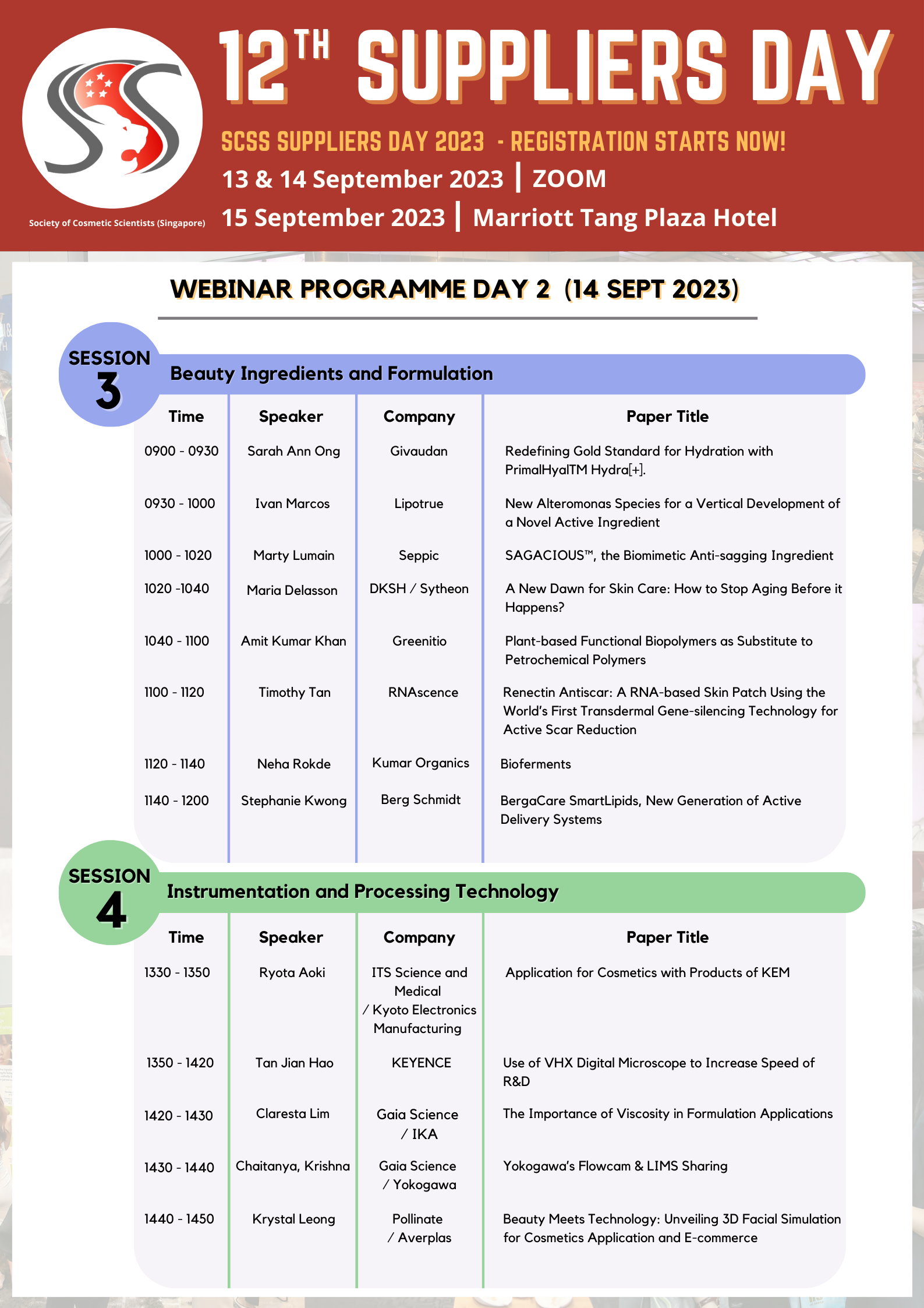 12th Suppliers Day Webinar Schedule Page 2